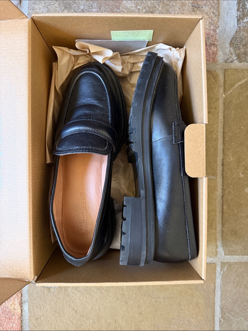Madewell The Bradley Lugsole Chunky Slip On Loafer in Black Leather